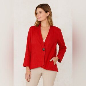 Lafayette 148 Red Linen Lagenlook One Button Blazer Jacket Lightweight  Size S